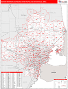 Detroit-Warren-Dearborn Metro Area Digital Map Red Line Style